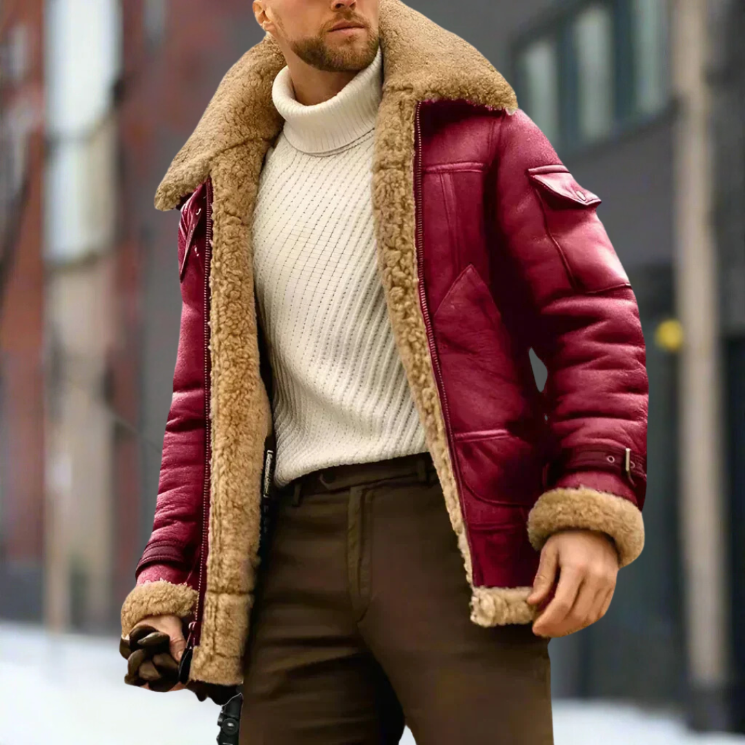 Fashionstyll | Lange leren heren winterjas met wollen voering
